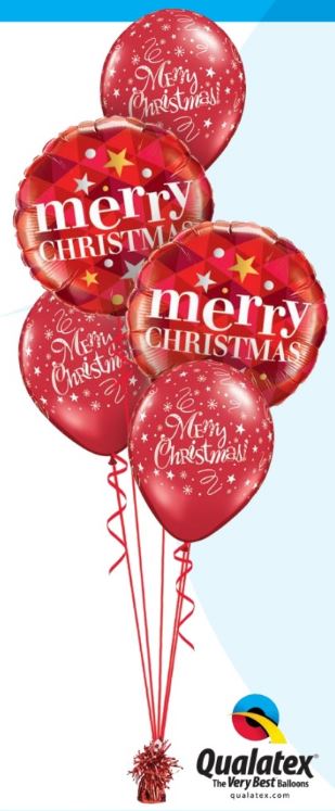 Bukiet 444# - 18″ / 46cm Merry Christmas Stars Red Qualatex #43493_2, 14610_3