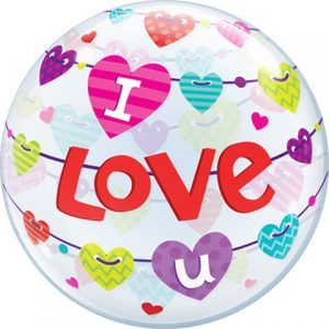 22" / 56cm I Love U Banners Hearts Qualatex #46047