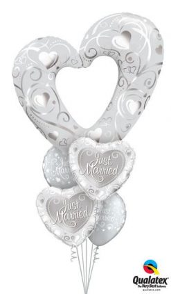 Bukiet 157 Hearts & Filigree Pearl White Qualatex#16304 15816-2 19136-2