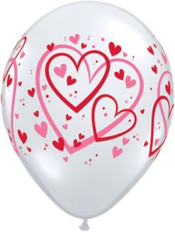 11" / 28cm Red & Pink Pattern Hearts Diamond Clear Qualatex #40295-1