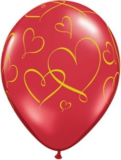 11" / 28cm Romantic Hearts Ruby Red Qualatex #40862-1