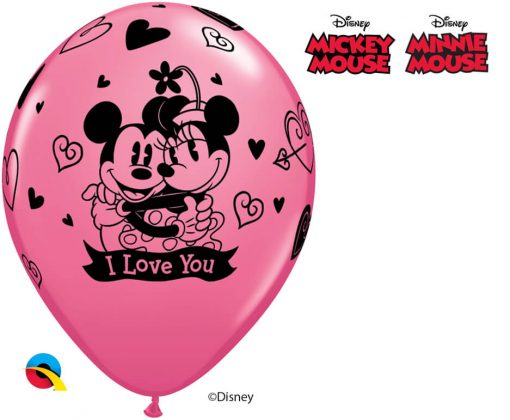 11" / 28cm Disney Mickey & Minnie I Love You Asst of Red, Rose Qualatex #23186-1