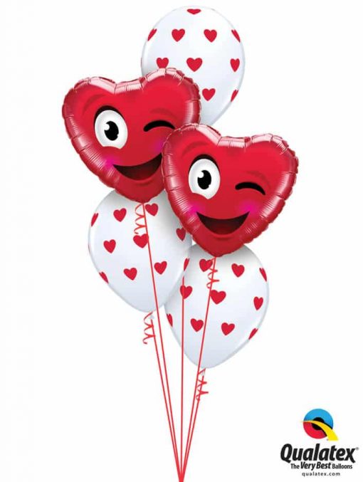 Bukiet 792 "Smiley Wink Heart" Red & White Qualatex #78549-2 76928-3