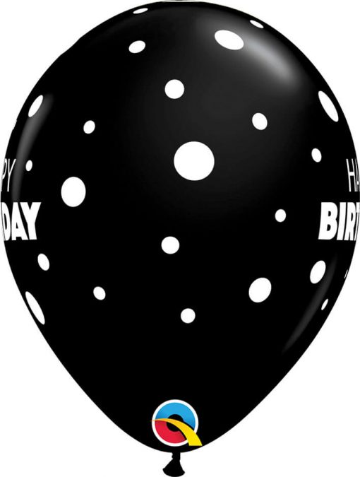 11" / 28cm Birthday Big & Little Dots Asst of Gold, Onyx Black, Rose Gold Qualatex #13242-1