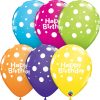 11" / 28cm Birthday Big Polka Dots Tropical Asst Qualatex #31564-1