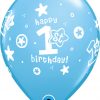 11" / 28cm 1st Birthday Circle Stars - Boy Pale Blue Qualatex #41186-1