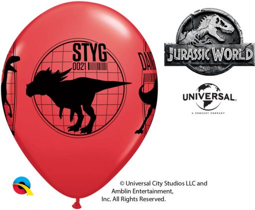 11" / 28cm 6szt Jurassic World: Fallen Kingdom Asst of Red, Yellow, Orange Qualatex #83919