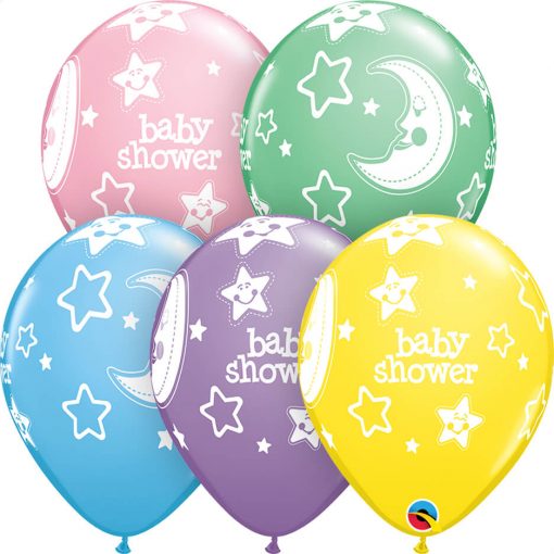 11" / 28cm 6szt Baby Shower Moon & Stars Pastel Asst Qualatex #17783