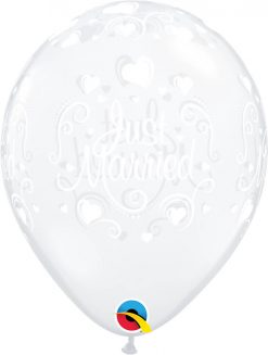 11" / 28cm Just Married Hearts Diamond Clear Qualatex #18652-1