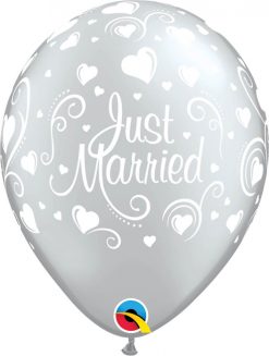 11" / 28cm Just Married Hearts Silver Qualatex #18653-1