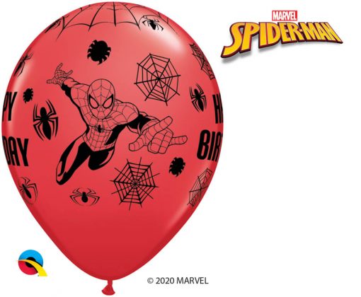 11" / 28cm MARVEL'S Spider-Man Birthday Asst of Red, White, Yellow, Robin's Egg Blue Qualatex #18672-1