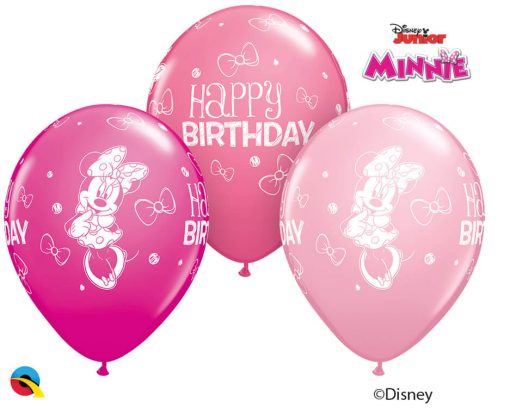 11" / 28cm Disney Minnie Mouse Birthday Asst of Wild Berry, Pink, Rose Qualatex #18686-1