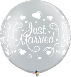 30" / 76cm Just Married Hearts Silver Qualatex #18841-1