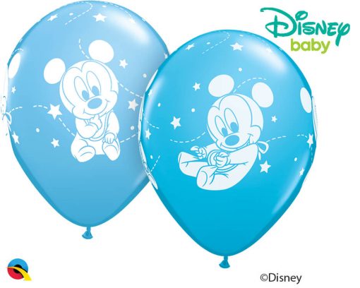 11" / 28cm Disney Mickey Mouse Baby Stars Asst of Pale Blue, Robin's Egg Blue Qualatex #42839-1