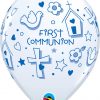 11" / 28cm First Communion Symbols - Boy White Qualatex #60983-1