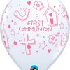 11" / 28cm First Communion Symbols - Girl White Qualatex #60985-1