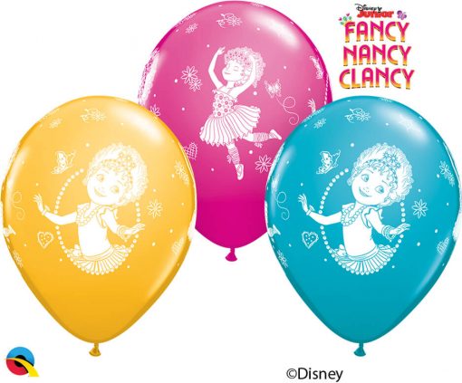 12" / 30cm 6szt Disney Fancy Nancy Clancy Asst of Wild Berry, Tropical Teal, Goldenrod Qualatex #89234