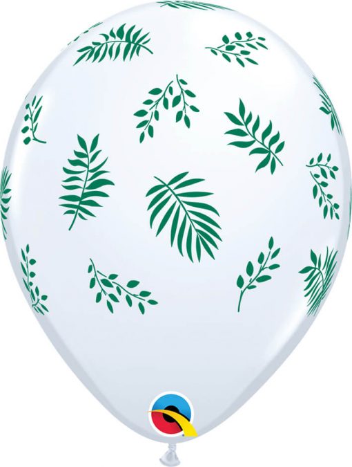 11" / 28cm Tropical Greenery White Qualatex #91130-1