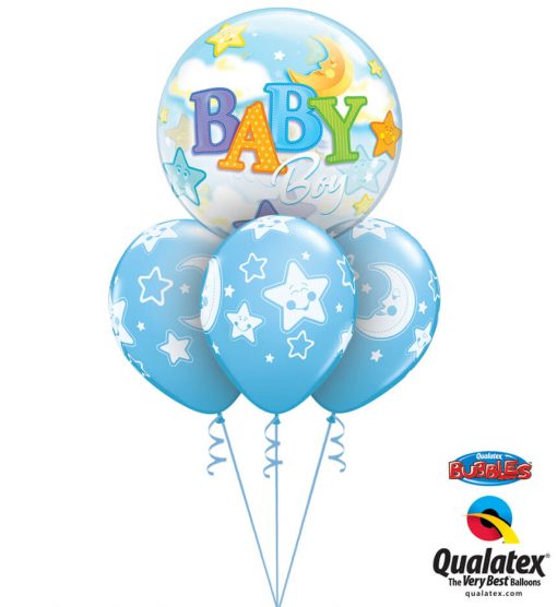 Bukiet 1072 Pale Blue Baby Boy Moon & Stars Qualatex #23597 24941-3