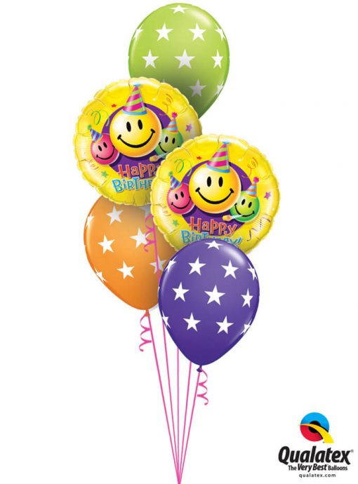 Bukiet 1067 Birthday Smileys & Stars Qualatex #29644-2 37052-3