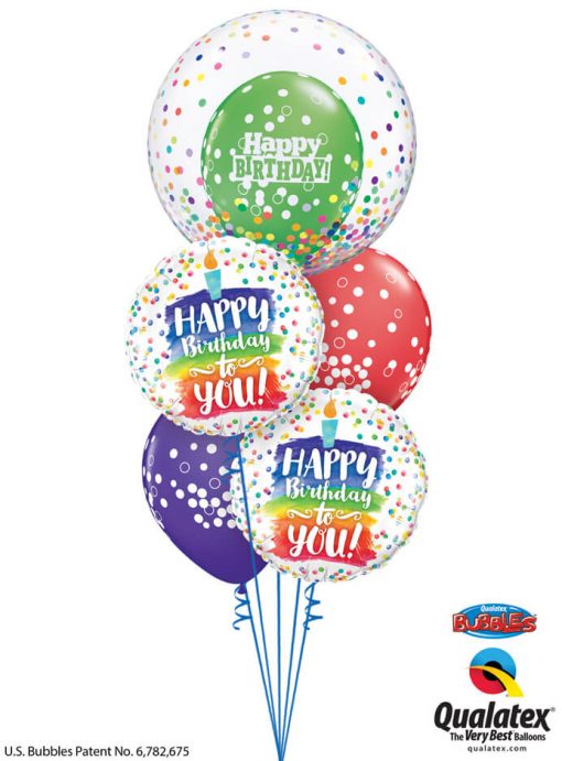 Bukiet 1183 Colorful Birthday Candle & Confetti Qualatex #57791 57298-2 52964-2