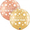 30" / 76cm Happy New Year Dots-A-Round Asst of Gold, Rose Gold Qualatex #80680-1