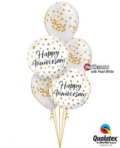 Bukiet 1245 Happy Anniversary Gold Dots Qualatex #85847-2 56844-3 43788-3