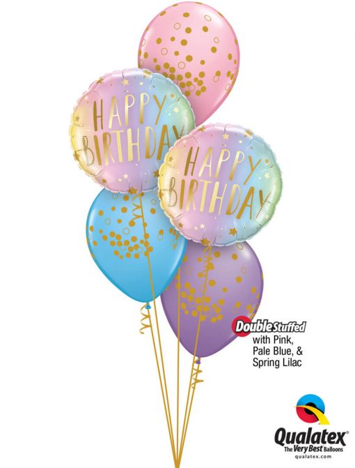 Bukiet 1276 Swirly Whirly Birthday Colors & Dots Qualatex #88052-2 56844-3 43766-1 43762-1 43754-1