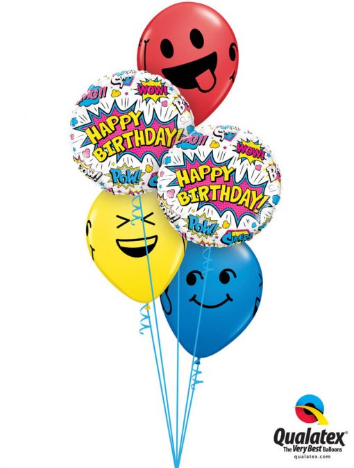 Bukiet 1307 Smiley Guy Birthday Pow! Qualatex #88128-2 85705-3