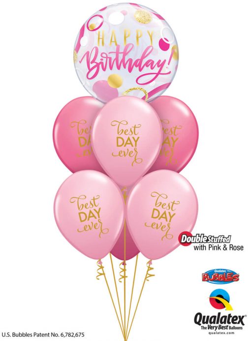 Bukiet 1384 Pink, Rose, & Gold Birthday Qualatex #87745 91019-6 43791-3 43766-3